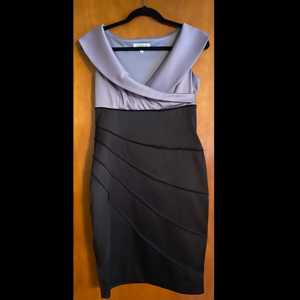 ✨Kasper Fitted Kasper Silver & Black Detail Dress, 6✨